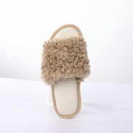 Fuzzy Faux Fur Slippers Fluffy Open Toe Flat Bedroom Spa Slides Cozy Memory Foam House Shoes for Women