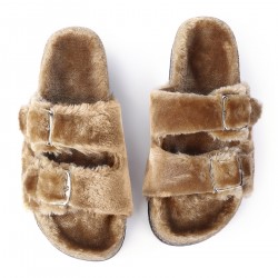 Furry Slippers Open Toe with Cozy Lining Fuzzy Buckle Slides Sandal Crok Footbed for Women Girls