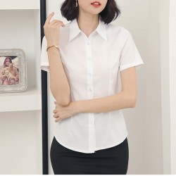 Fashion Woman Blouses 2022 V-neck Short Sleeve Solid Work Shirts Tops Pretty and Cheap Women's Blouse OL White Female clothing